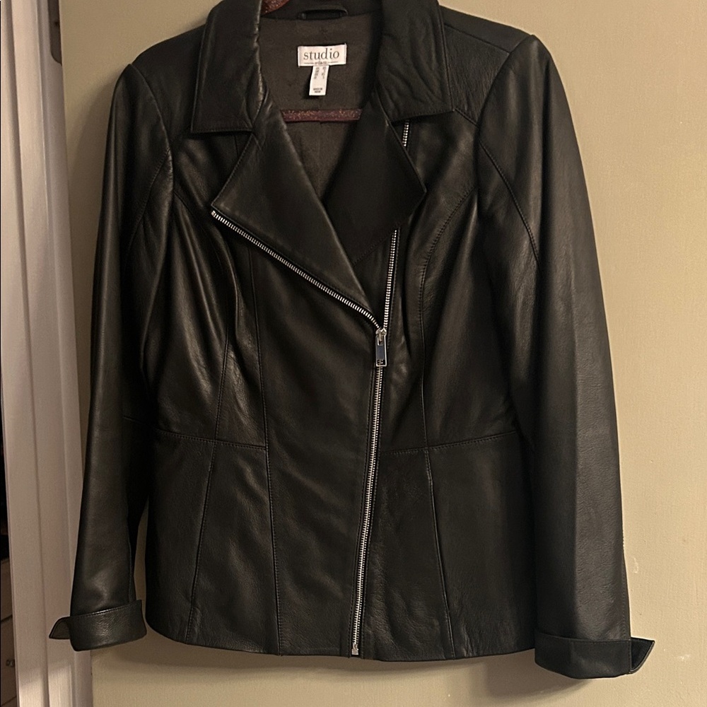 Studio Black Asymmetrical Leather Jacket